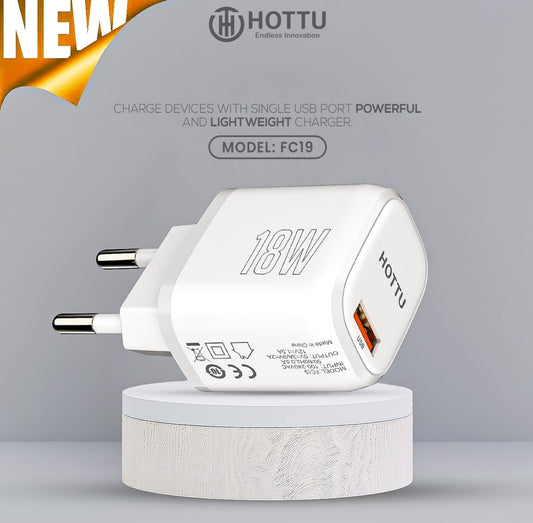 HOTTU  18 Watt Fast Charger for Mobile Phone - USB Adapter - Mobile Charger Fast 18W - Fast Charging Adapter box pack