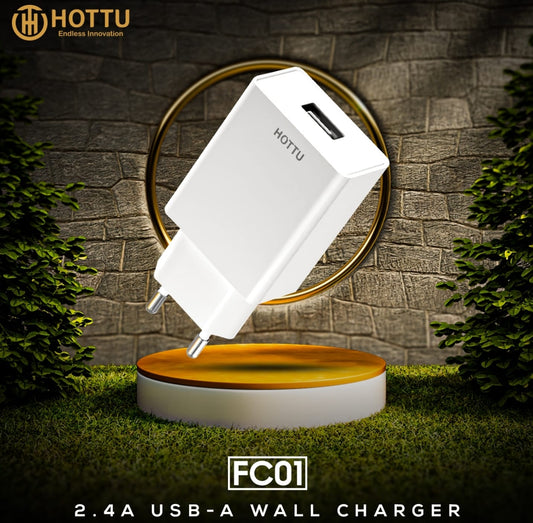 HOTTU 2.4A    12 Watt Fast Charger for Mobile Phone - USB-A Adapter - Mobile Charger Fast 12W - Fast Charging Adapter BOX PACK